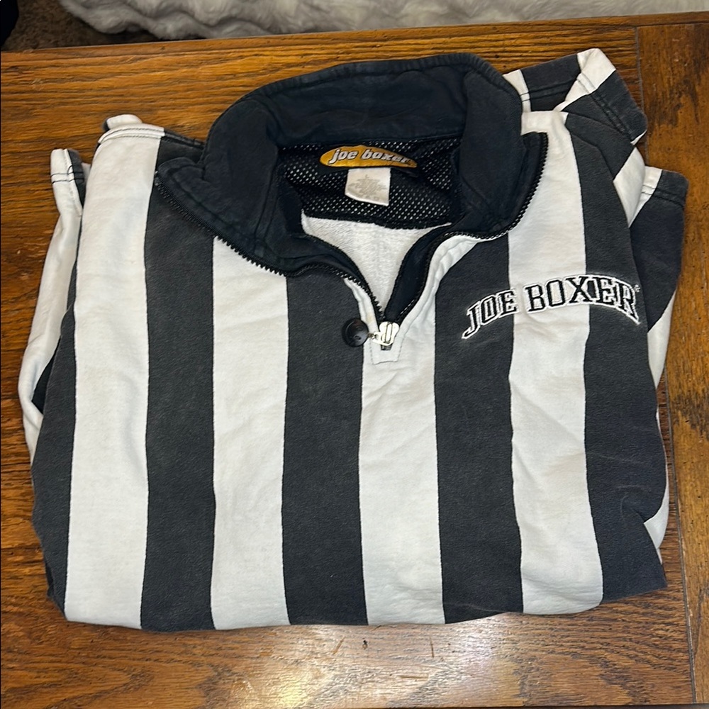 Vintage Joe Boxer Monochrome Striped Half-Zip Sweatshirt Top